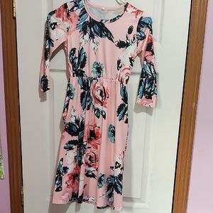 Girls' Pink Floral Long Sleeve Dress
